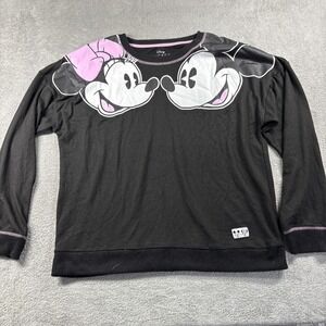 Disney Women's Mickey + Minnie Graphic Pullover Sweatshirt Pajama Top Black L